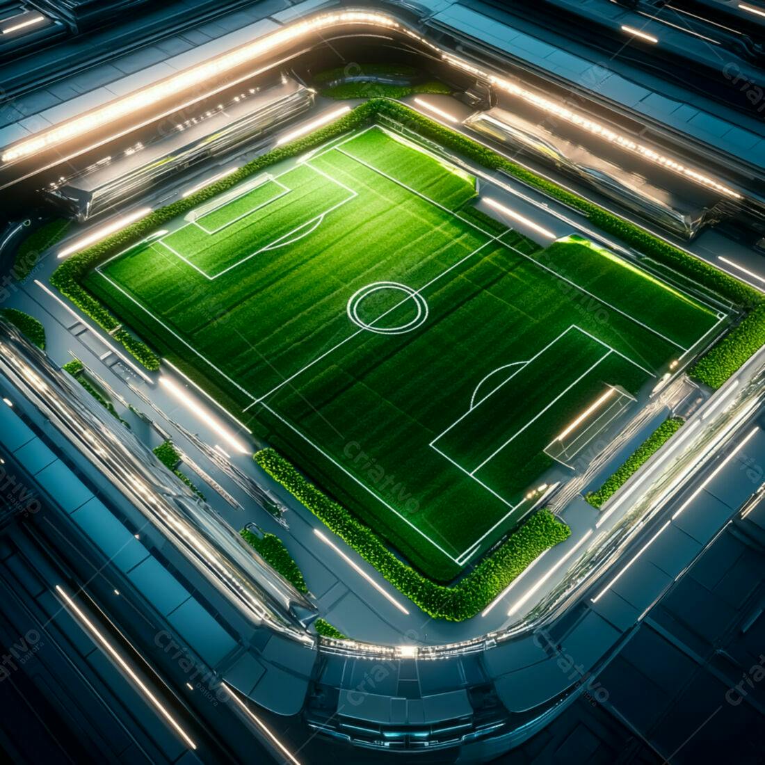 Campo de futebol futurista iluminado