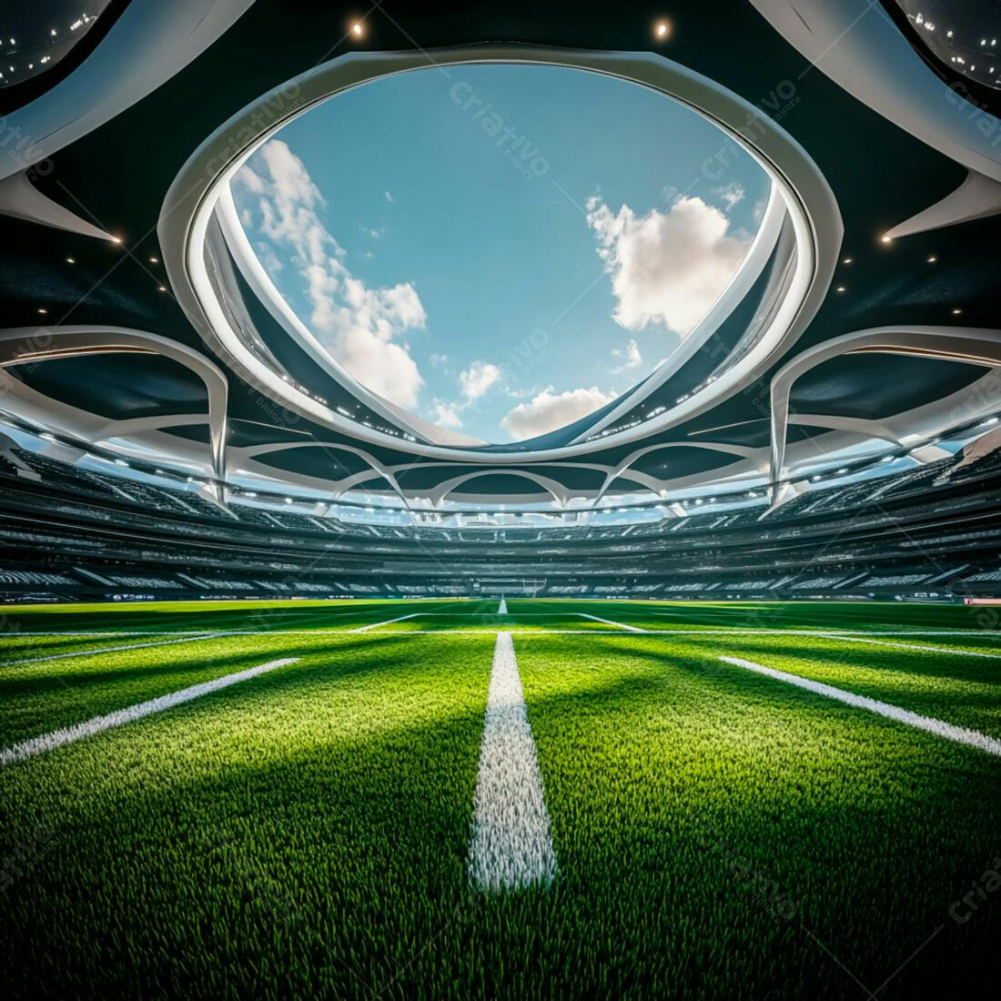 Estádio moderno campo gramado dia ensolarado
