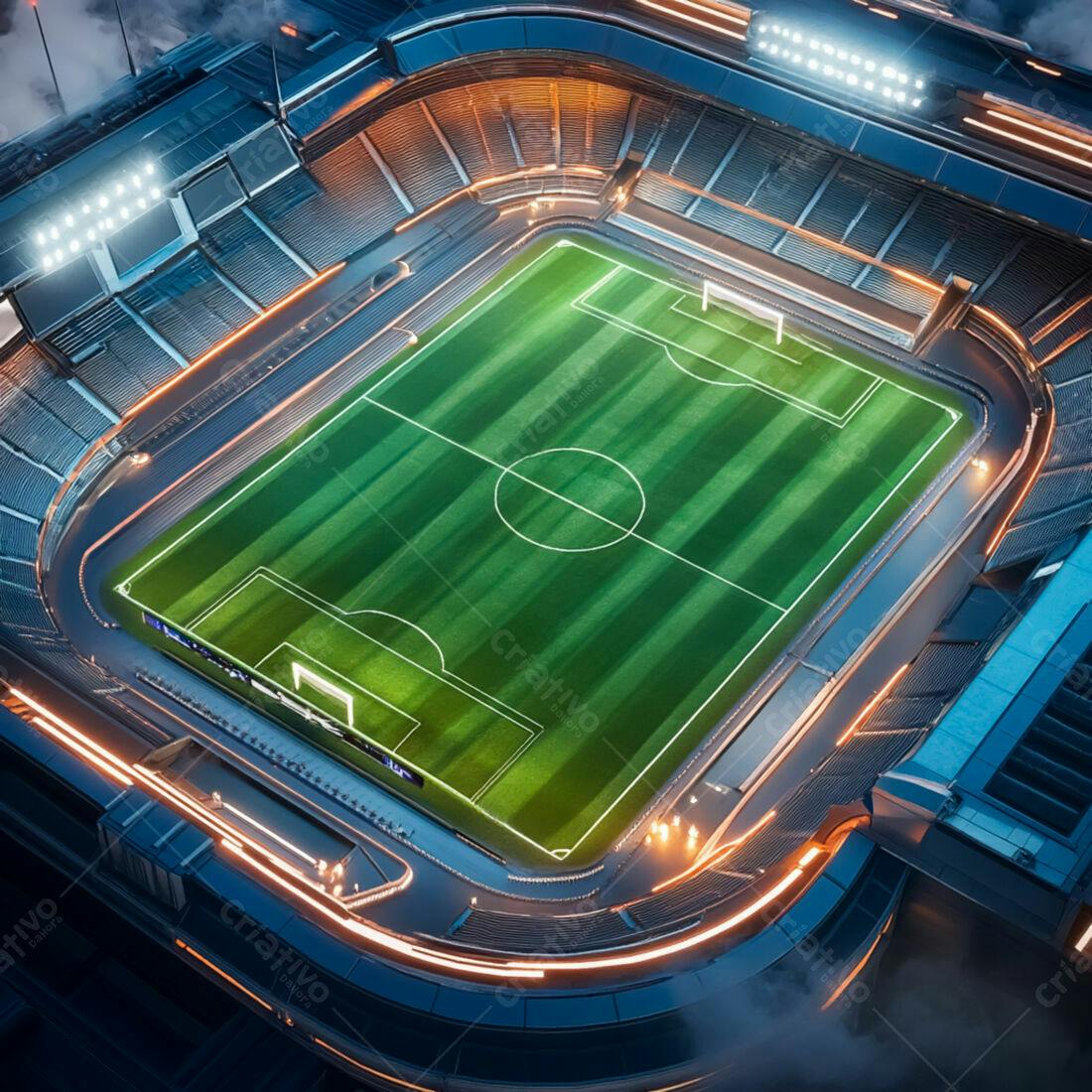 Estádio de futebol iluminado à noite