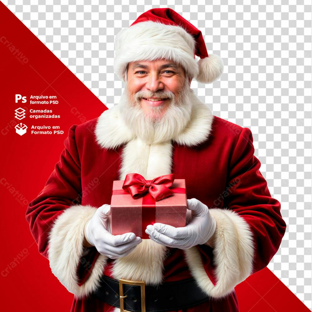 Papai Noel Segurando Um Presente Elemento 3D Psd Editável 2