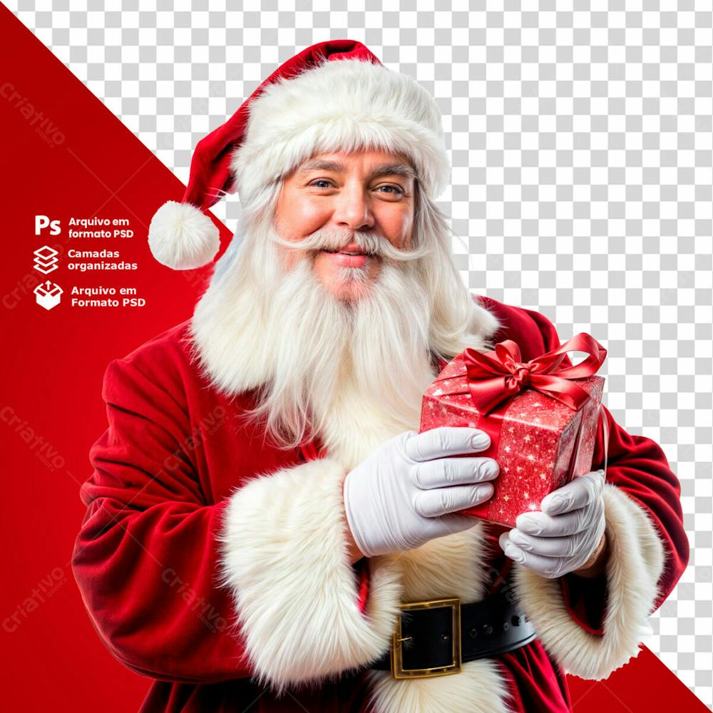 Papai Noel Segurando Um Presente Elemento 3D Psd Editável