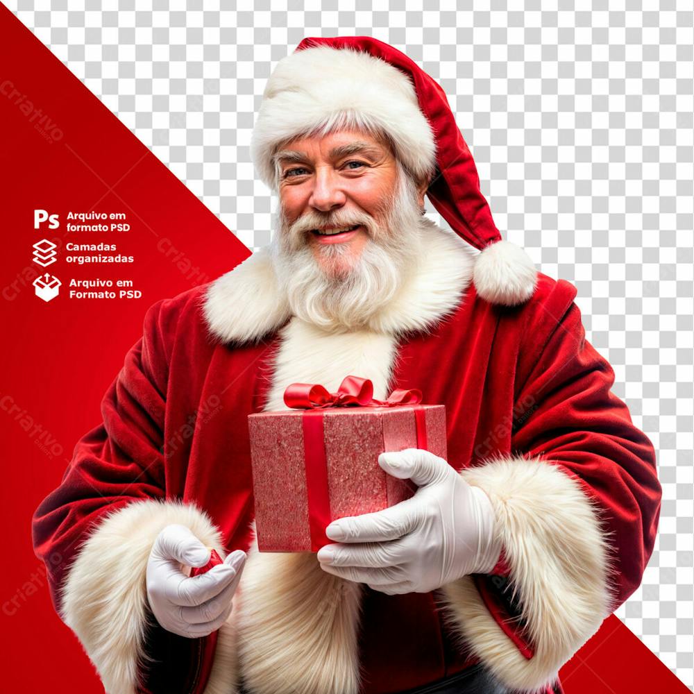 Papai Noel Segurando Um Presente Elemento 3D Psd Editável 3