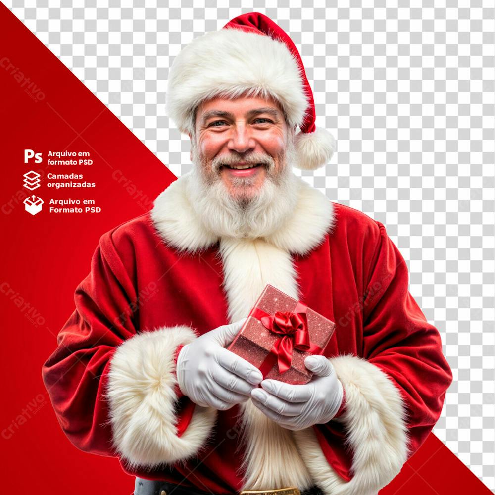 Papai Noel Segurando Um Presente Elemento 3D Psd Editável 4