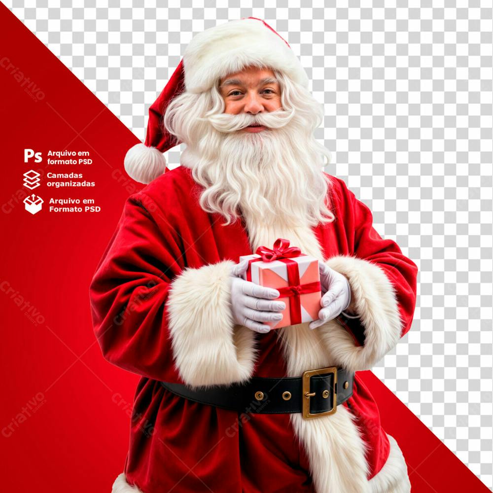 Papai Noel Segurando Um Presente Elemento 3D Psd Editável 6