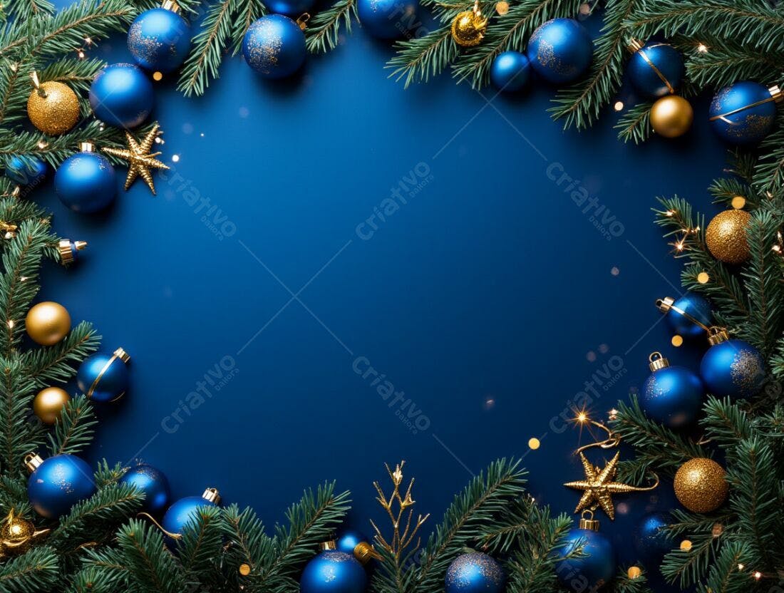 Enfeites de Natal azul e dourado fundo azul