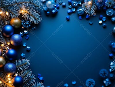 Background Noite De Natal Azul Profundo E Enfeites Dourados