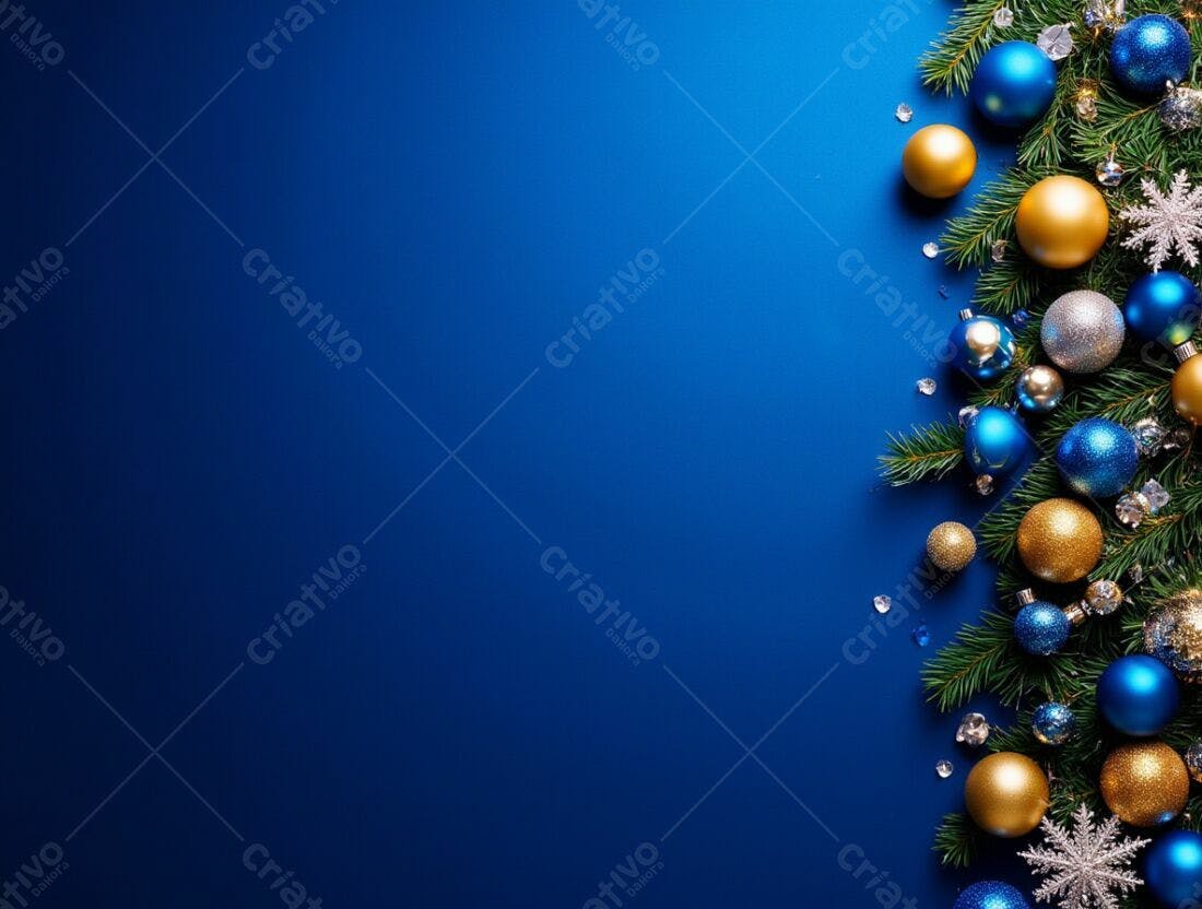 Enfeites de Natal azuis e dourados