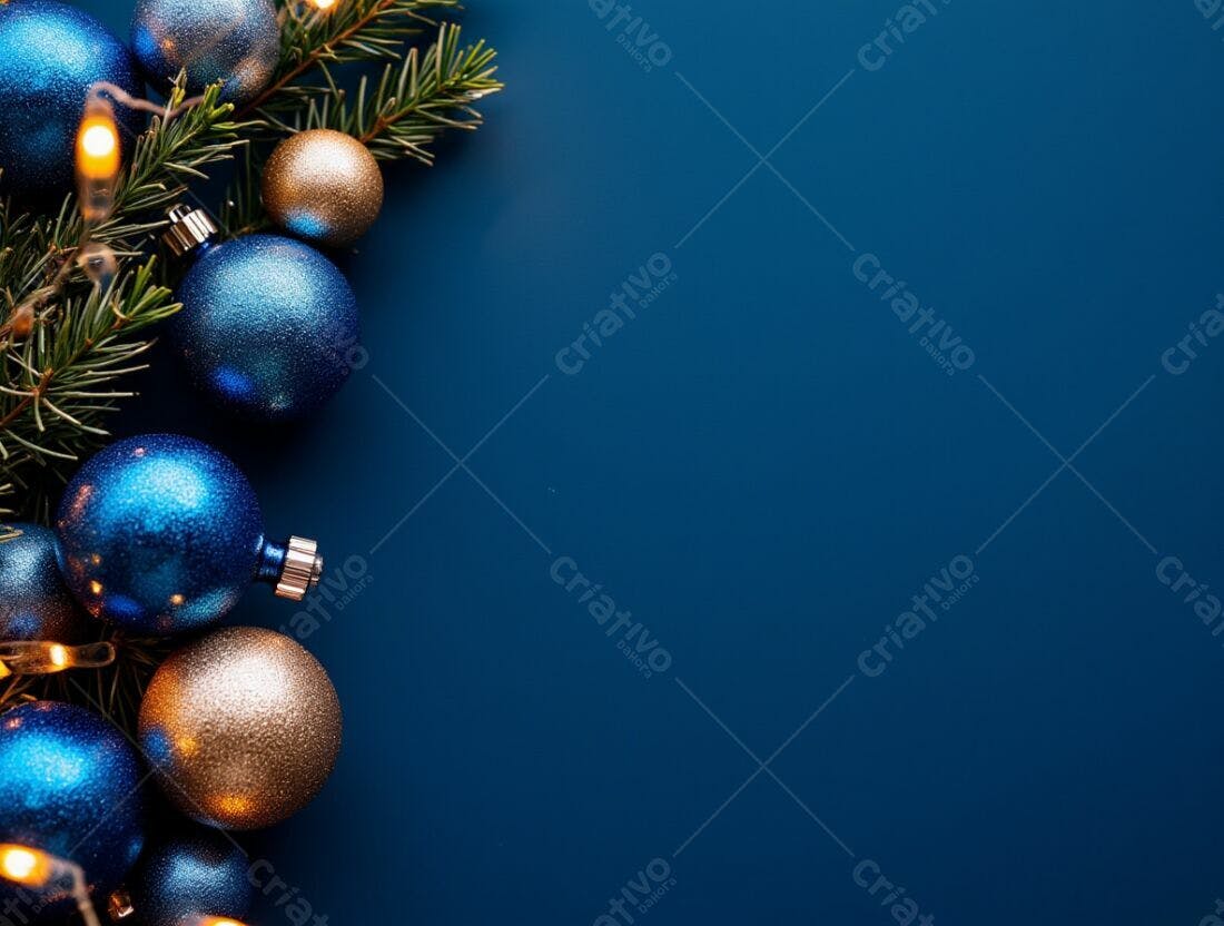 Enfeites de Natal azuis e dourados
