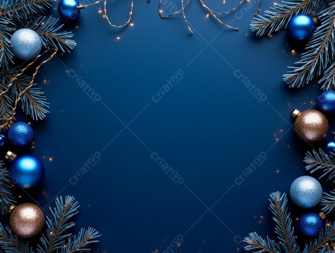 Enfeites de Natal azuis e dourados fundo azul