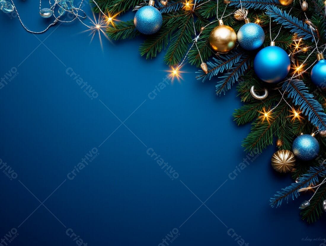 Enfeites de Natal azuis e dourados fundo azul