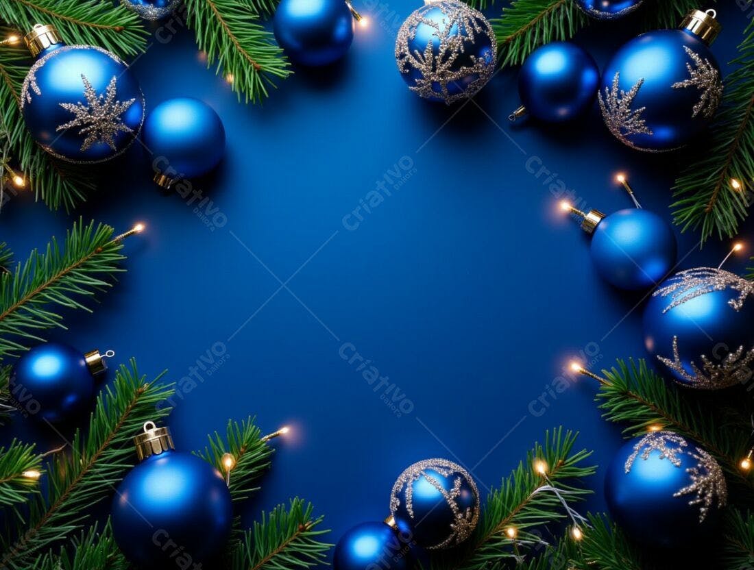 Enfeites azuis de Natal com pinheiros