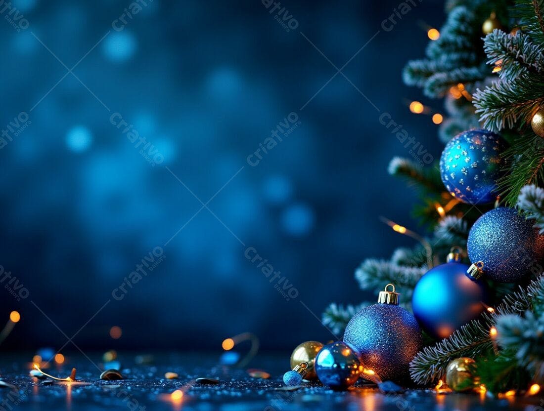 Enfeites azuis de Natal em árvore