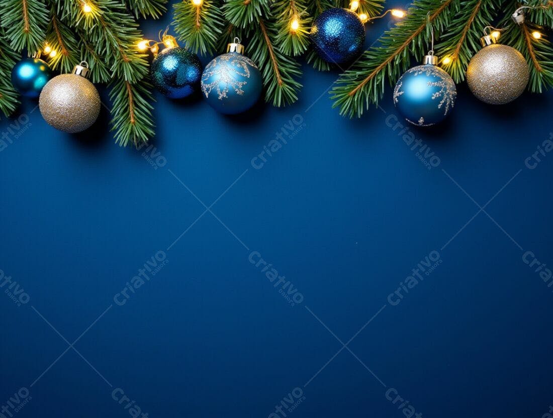 Enfeites de Natal azuis e prateados em fundo azul