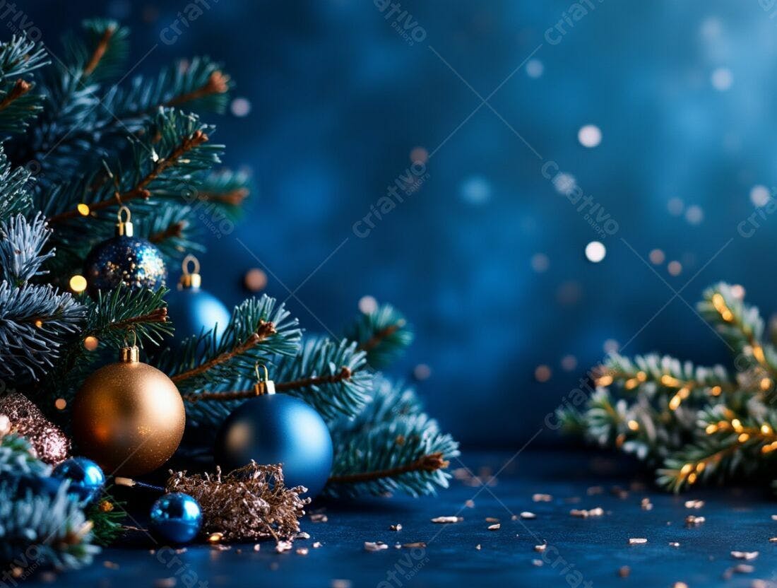 Enfeites de Natal azuis e dourados