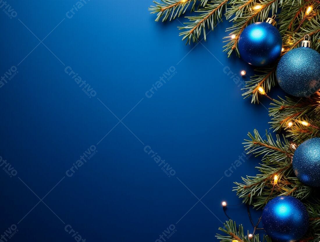 Enfeites azuis de Natal sobre fundo azul