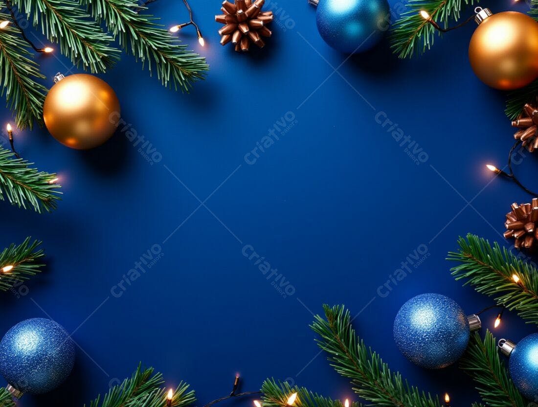 Enfeites de Natal azul e dourado fundo azul