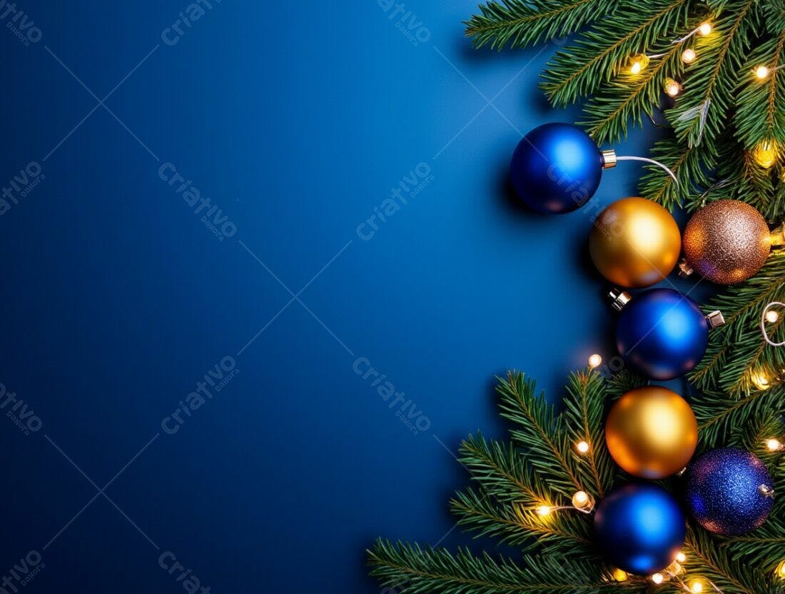 Enfeites de Natal azuis e dourados