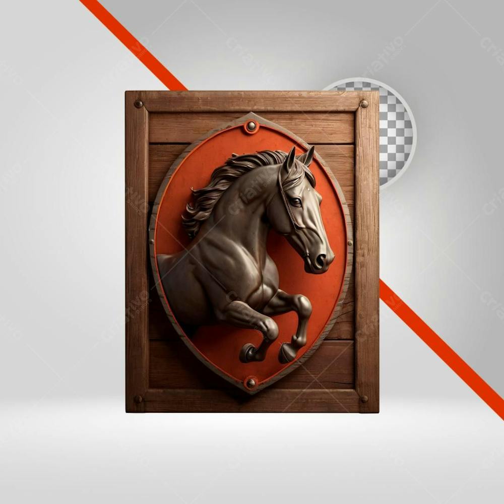 Cavalo Png, Quadro, Moldura De Madeira, Logotipo E Selo 3D