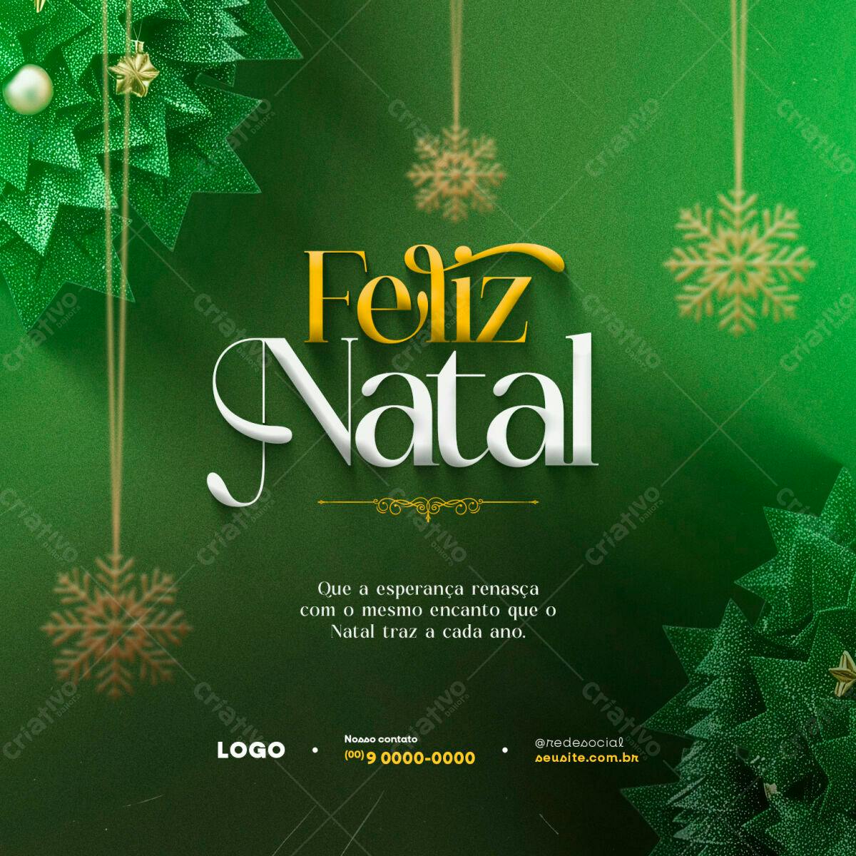 Postagem de Natal Verde e Dourado PSD Editável