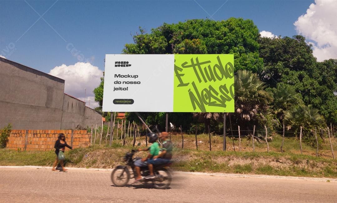 Mockup Outdoor: Banner em cenário realístico com cores vibrantes