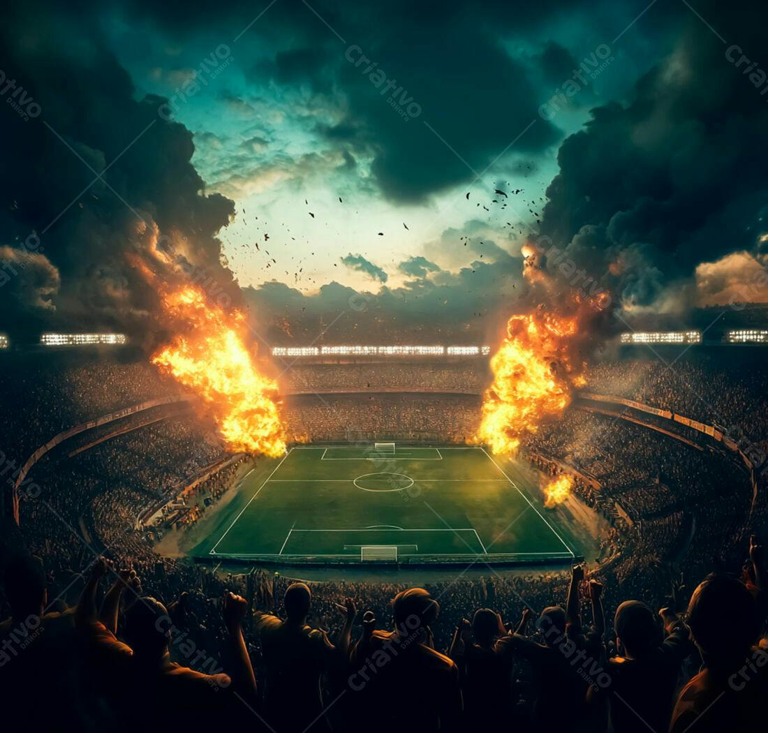 Estádio em chamas partida de futebol