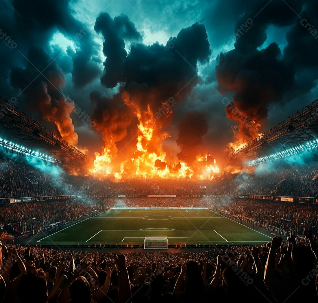 Estádio em chamas multidão assistindo