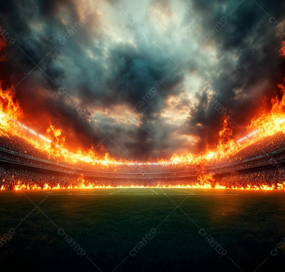 Estádio em chamas evento esportivo