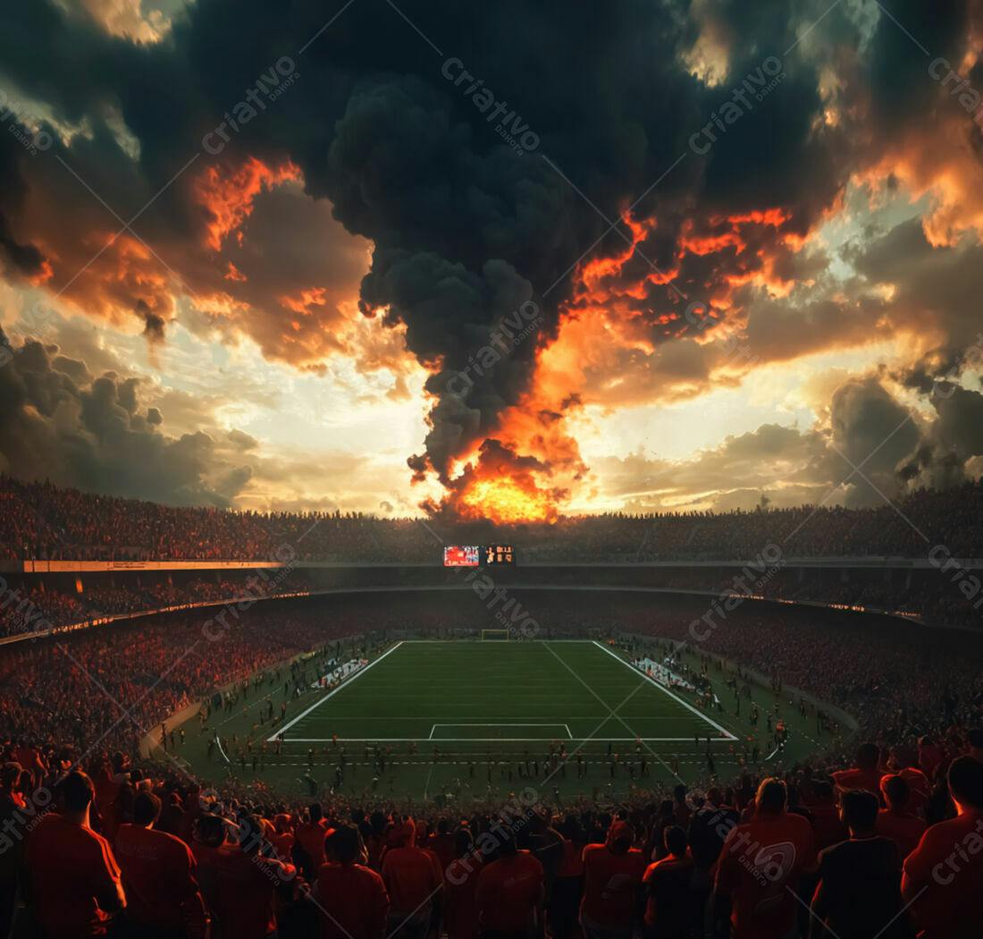 Estádio com Fogo Gigantesco no Céu