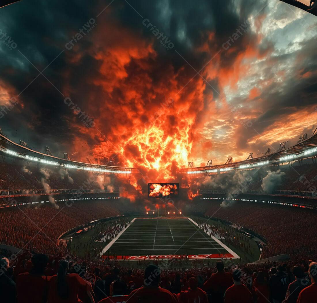 Explosão de fogo em estádio lotado