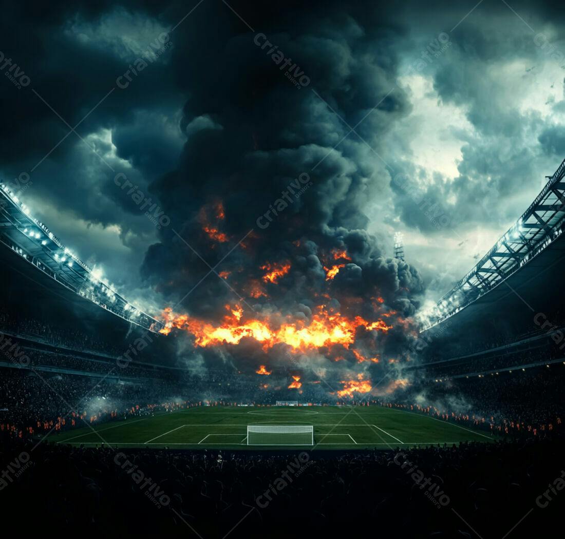 Incêndio em estádio de futebol noturno