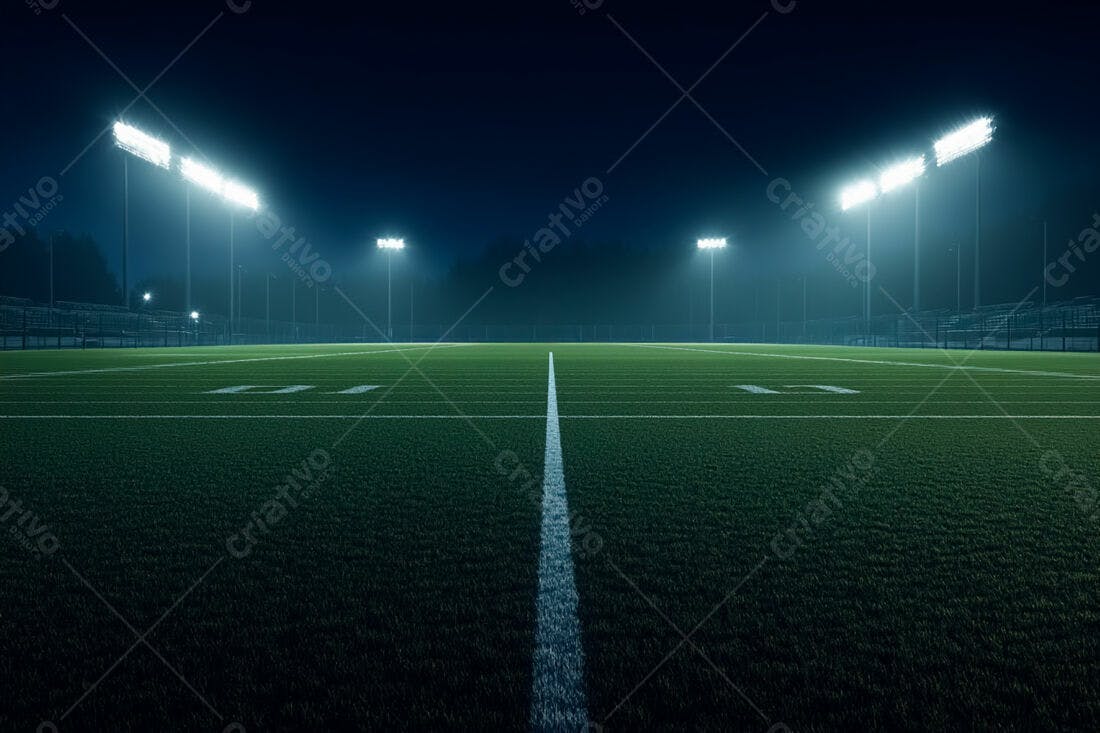 Campo de futebol americano noturno iluminado