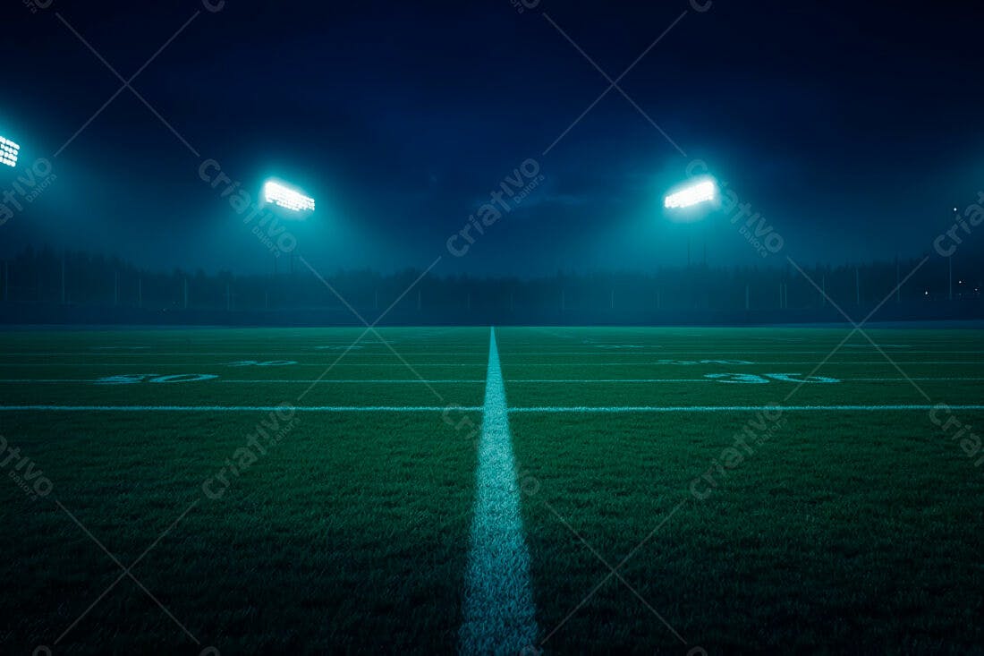 Campo de futebol americano noturno iluminado