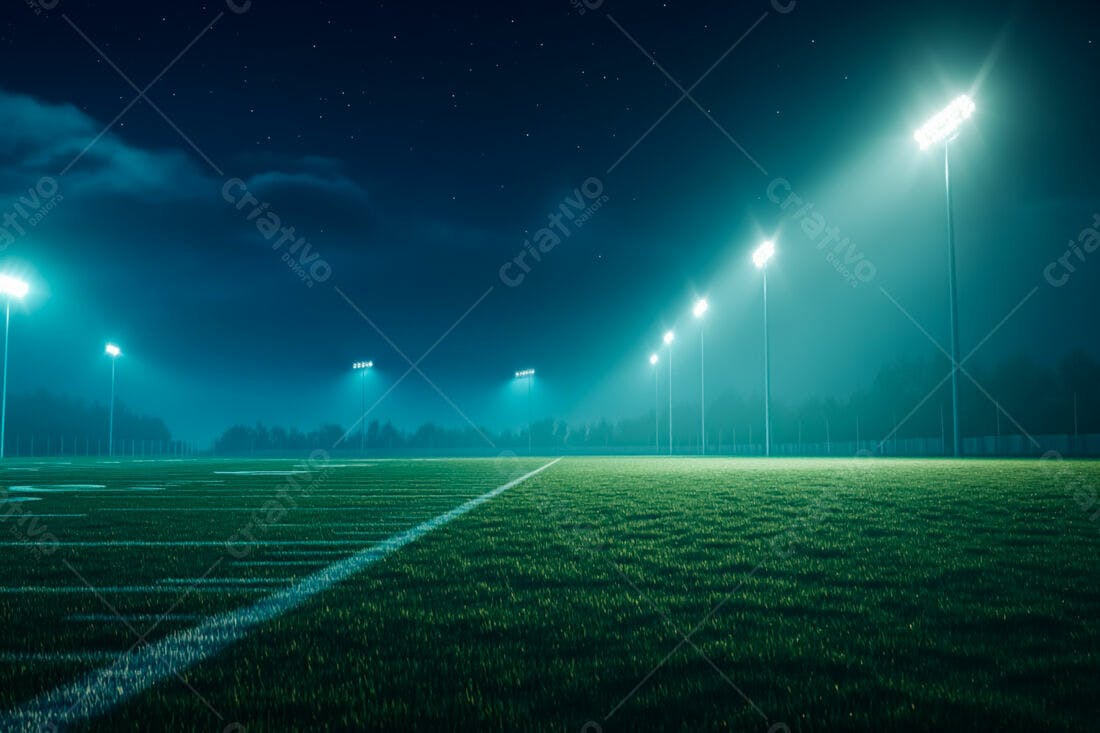 Campo de futebol noturno iluminado