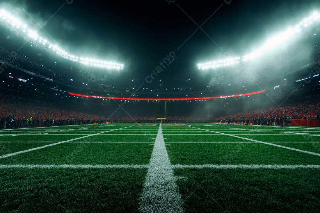 Campo de futebol americano noturno iluminado