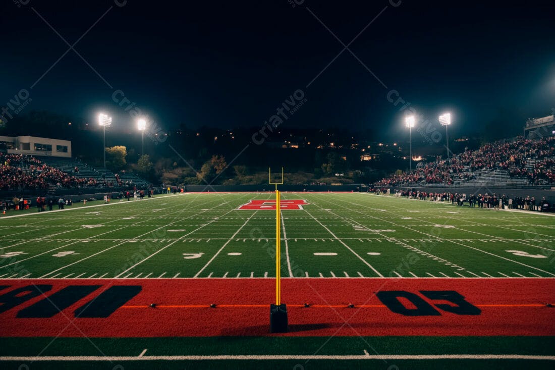Campo de futebol americano noturno iluminado