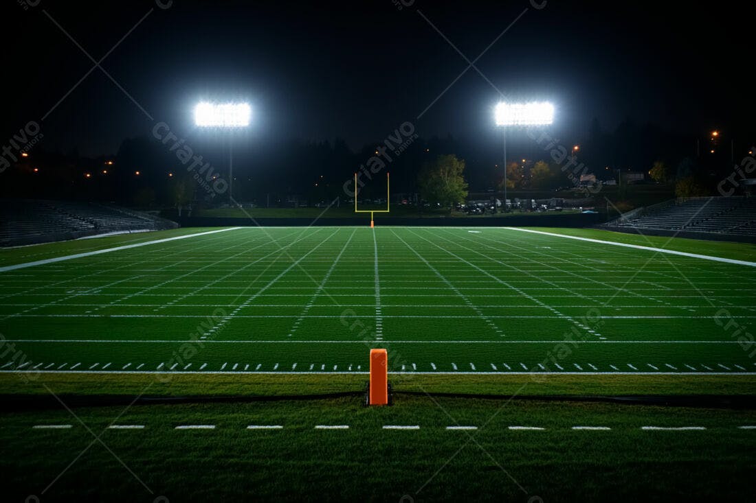 Campo de futebol americano noturno iluminado