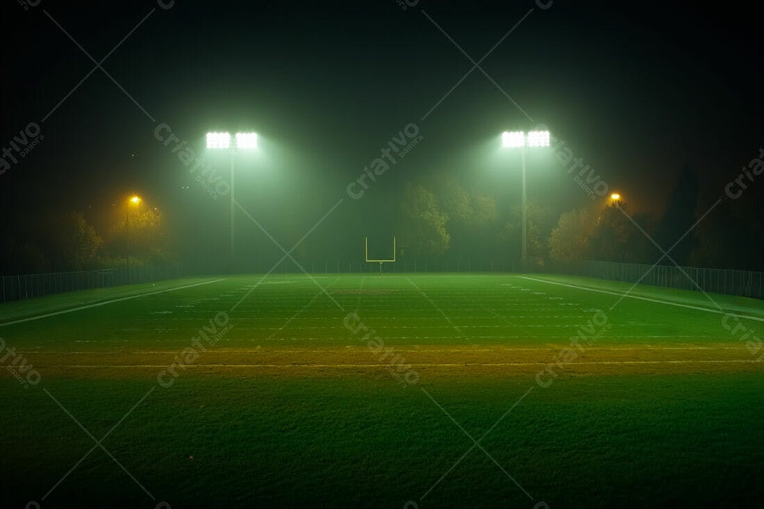 Campo de futebol americano noturno nebuloso