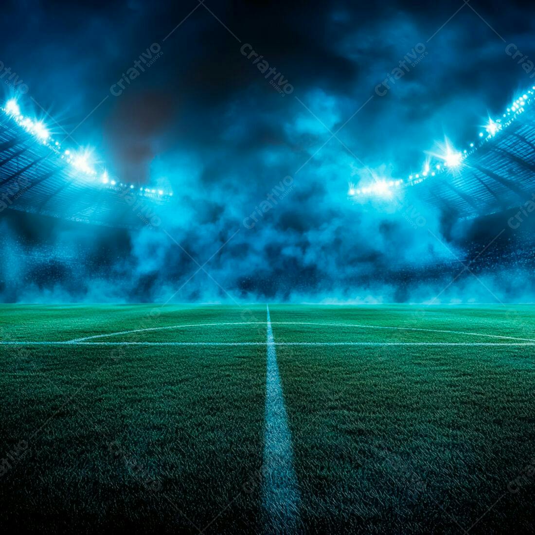 Campo de futebol noturno iluminado