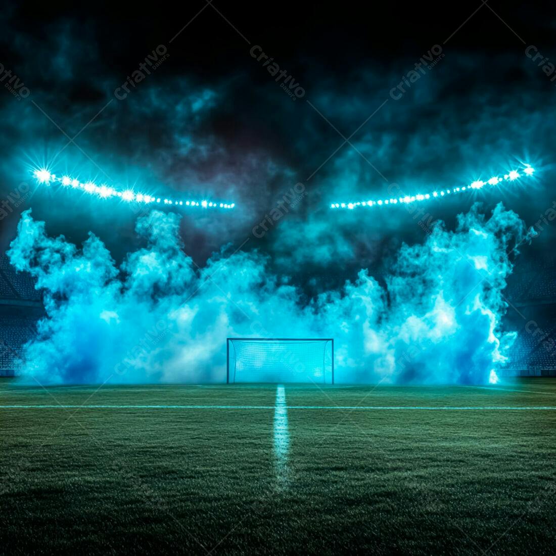 Gol de futebol em estádio noturno