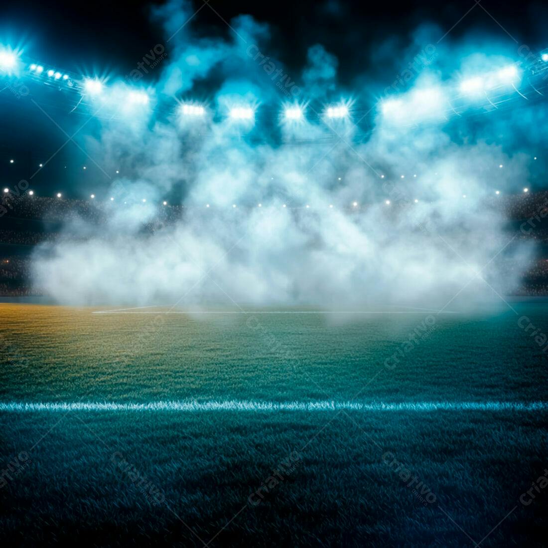 Campo de futebol noturno iluminado