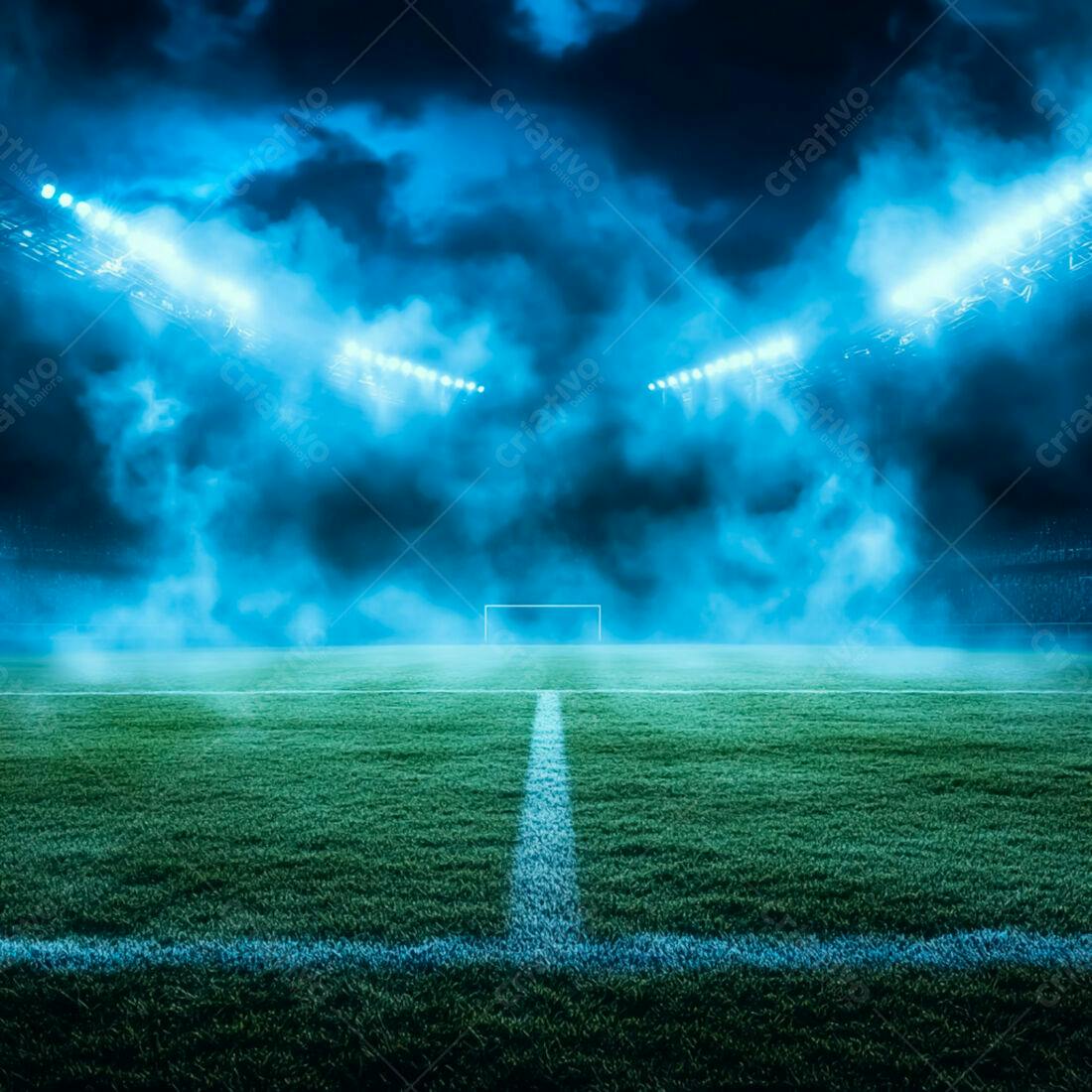 Campo de futebol noturno iluminado