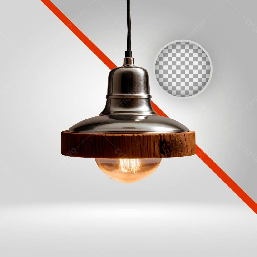 Icone Luminária Pendente Madeira e Metal PNG com fundo transparente