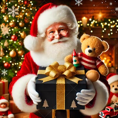 Um Papai Noel Segurando Uma Caixa De Presente
