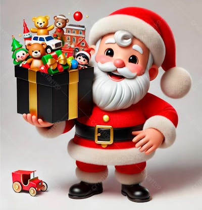 Um Papai Noel Em Estilo Desenho Animado 3D Segurando Uma Caixa De Presente