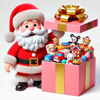 Um Papai Noel Em Estilo Desenho Animado 3D Segurando Uma Caixa De Presente