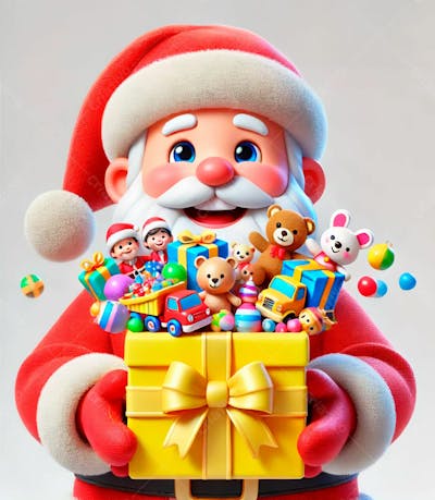 Um Papai Noel Em Estilo Desenho Animado 3D Segurando Uma Caixa De Presente