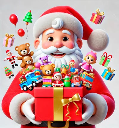 Um Papai Noel Em Estilo Desenho Animado 3D Segurando Uma Caixa De Presente