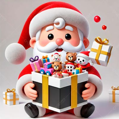 Um Papai Noel Em Estilo Desenho Animado 3D Segurando Uma Caixa De Presente