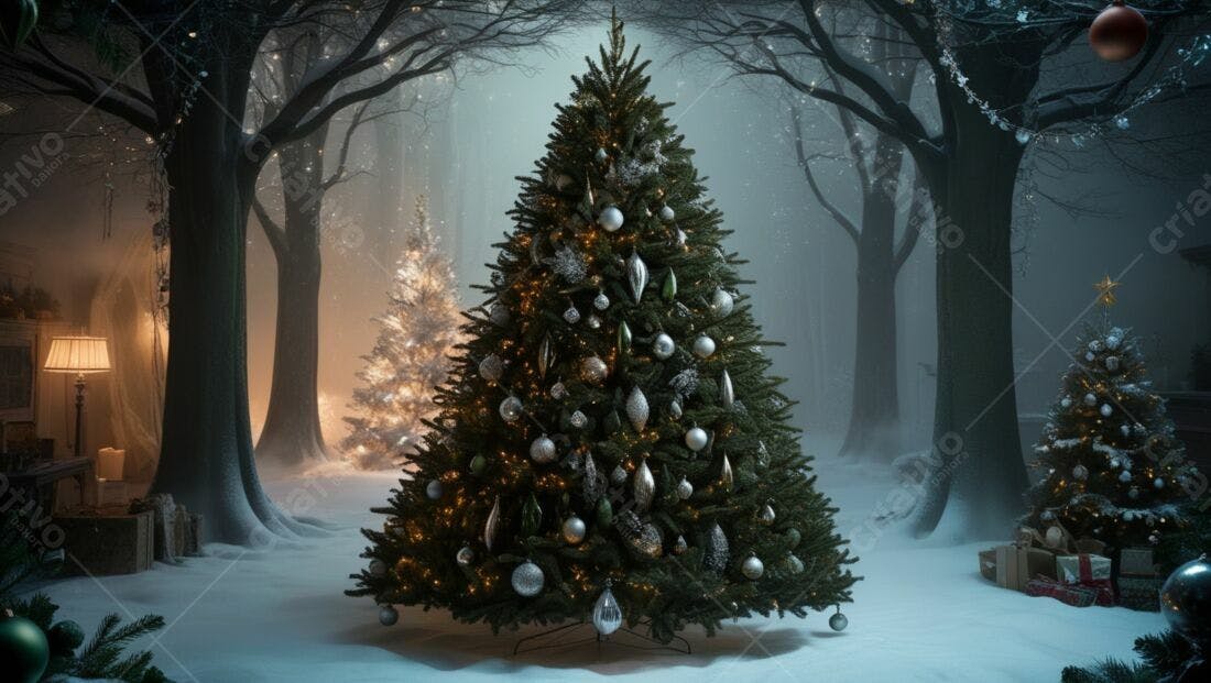 Árvore de Natal Encantada em Floresta Nevada