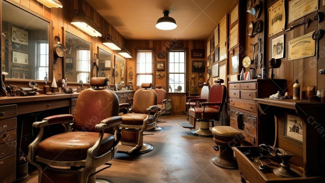 Barbearia vintage cadeiras de couro marrom